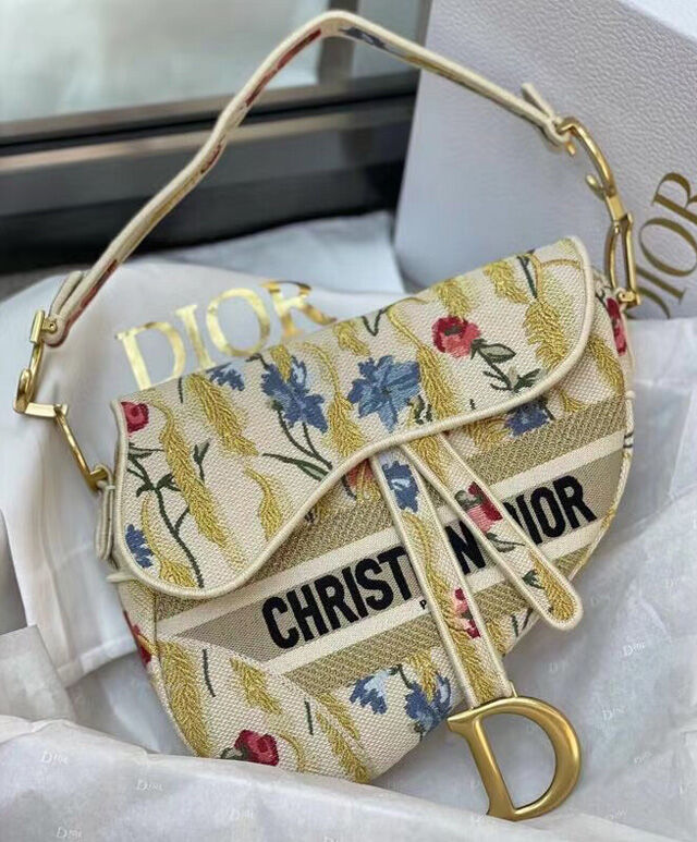 Christian Dior Saddle Bag Canvas with Leather Yellow